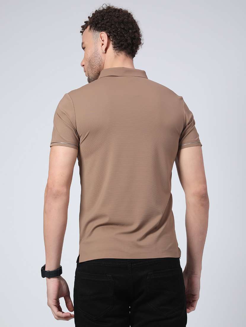 men's brown seamless polo-t-shirt with tonal stitching  slim fit breathable  stretch - 22299821 -  Standard Image - 2