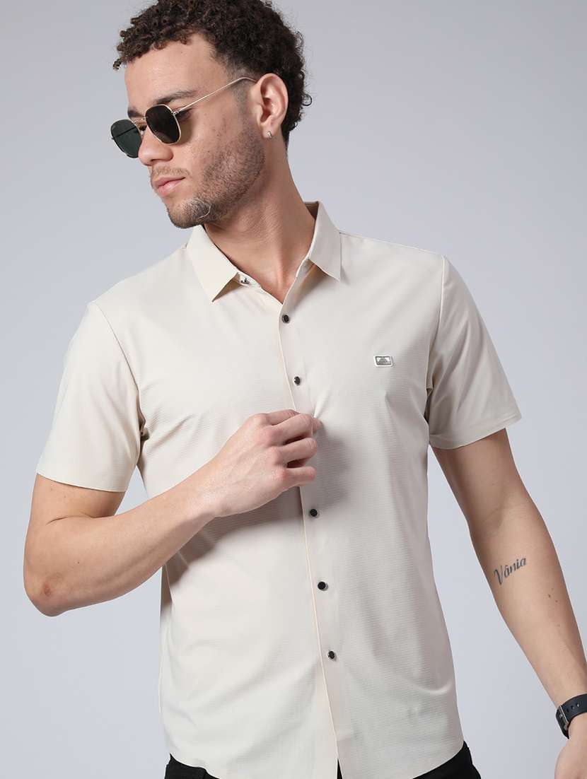 men solid short sleeve slim fit casual shirt