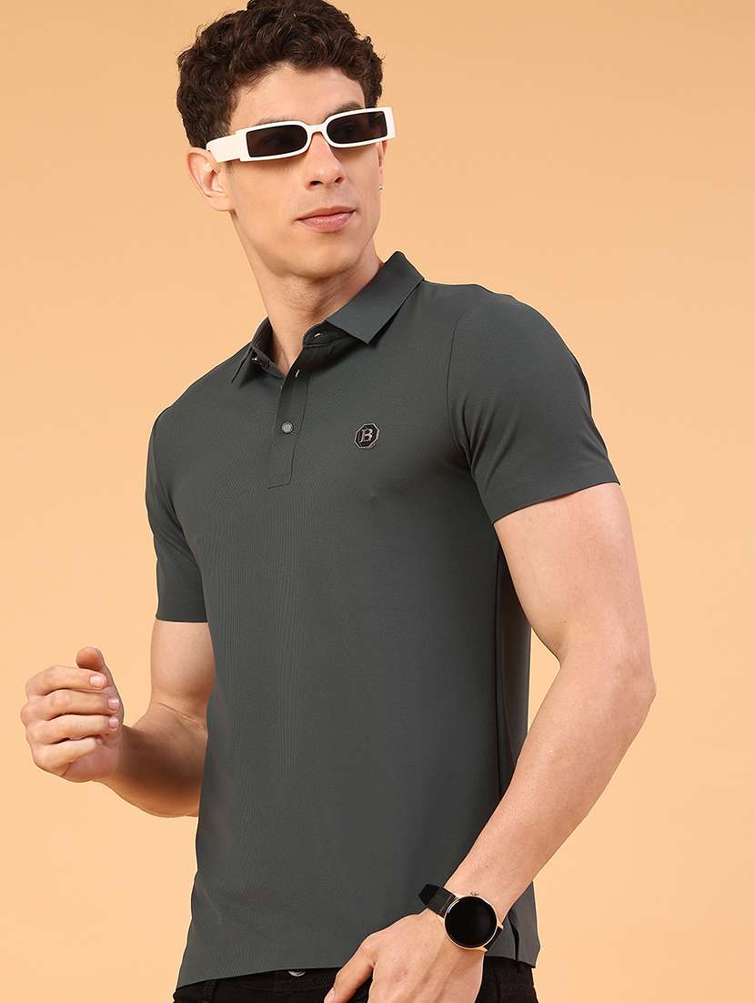 men's olive seamless polo-t-shirt with tonal stitching  slim fit breathable  stretch - 22299826 -  Standard Image - 2