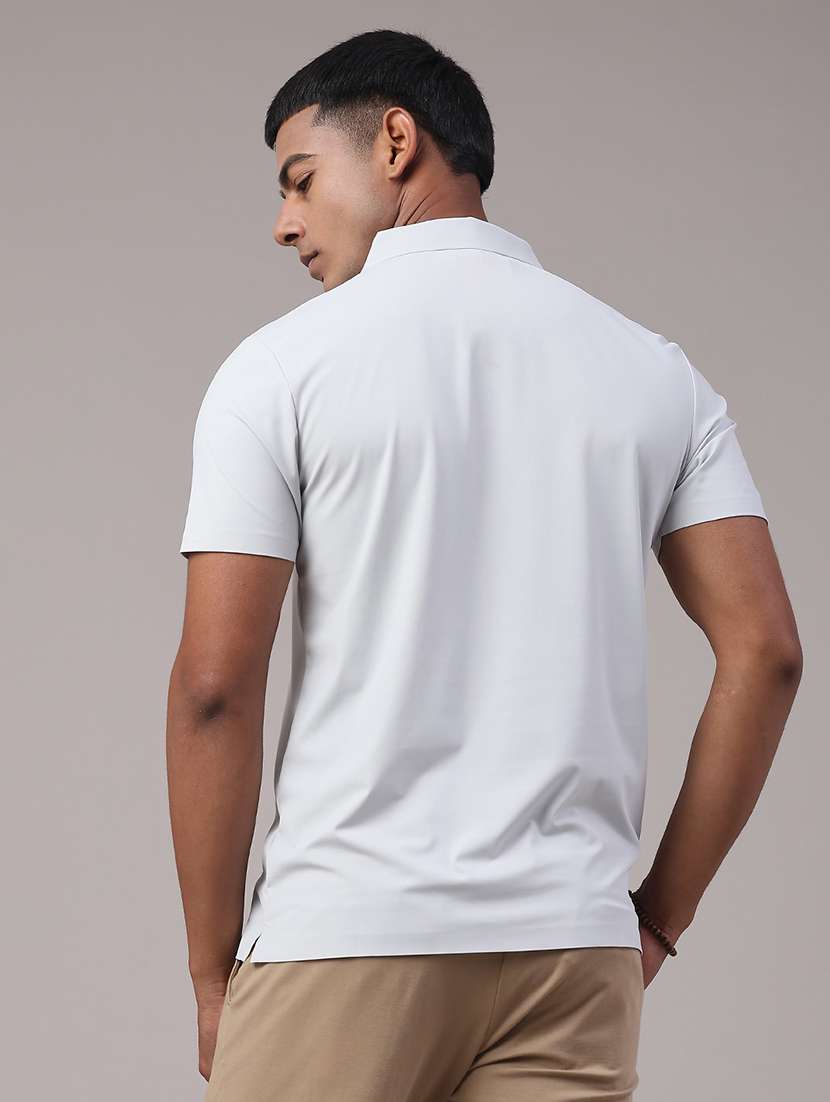 men's grey seamless polo-t-shirt with tonal stitching slim fit breathable stretch - 22299831 -  Standard Image - 2