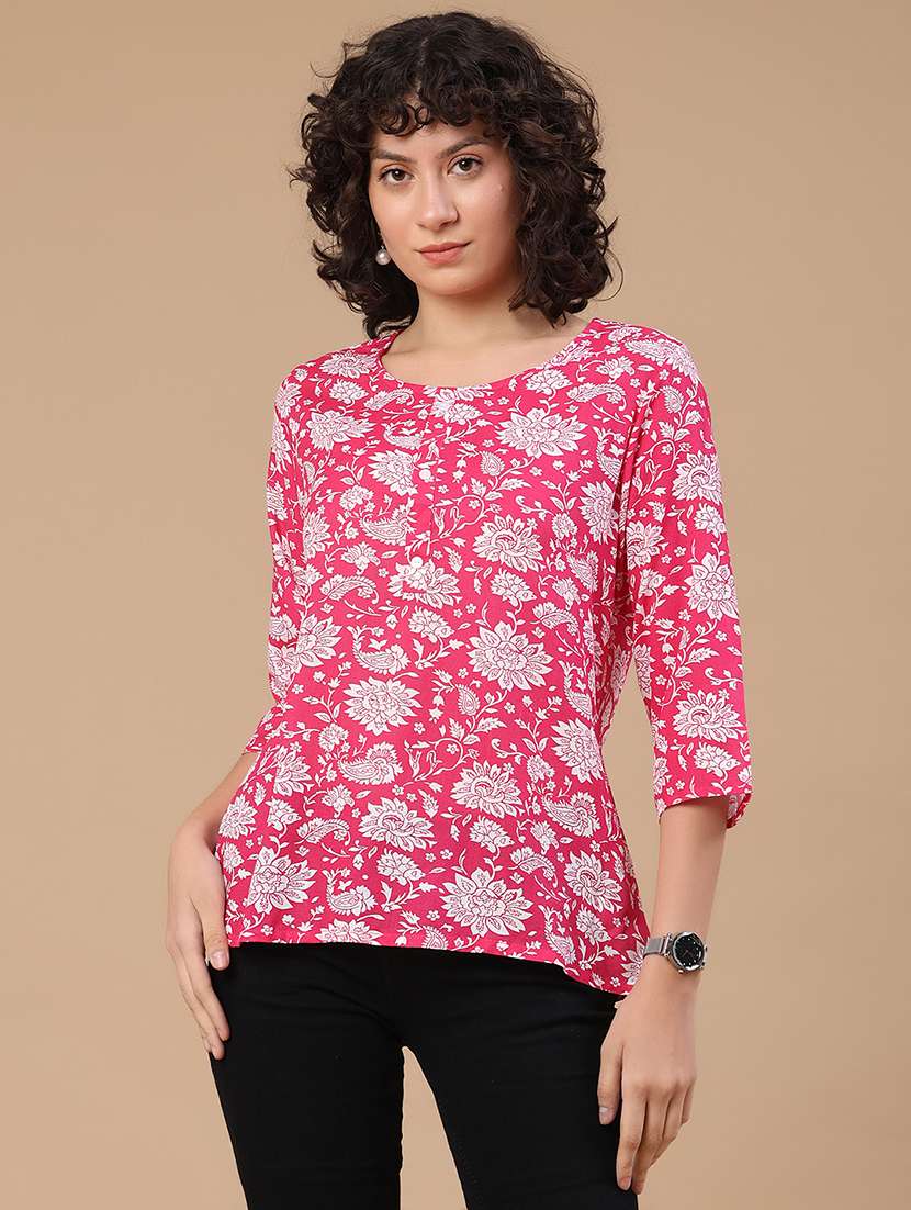 women printed three quarter sleeves straight kurti - 22299843 -  Standard Image - 2