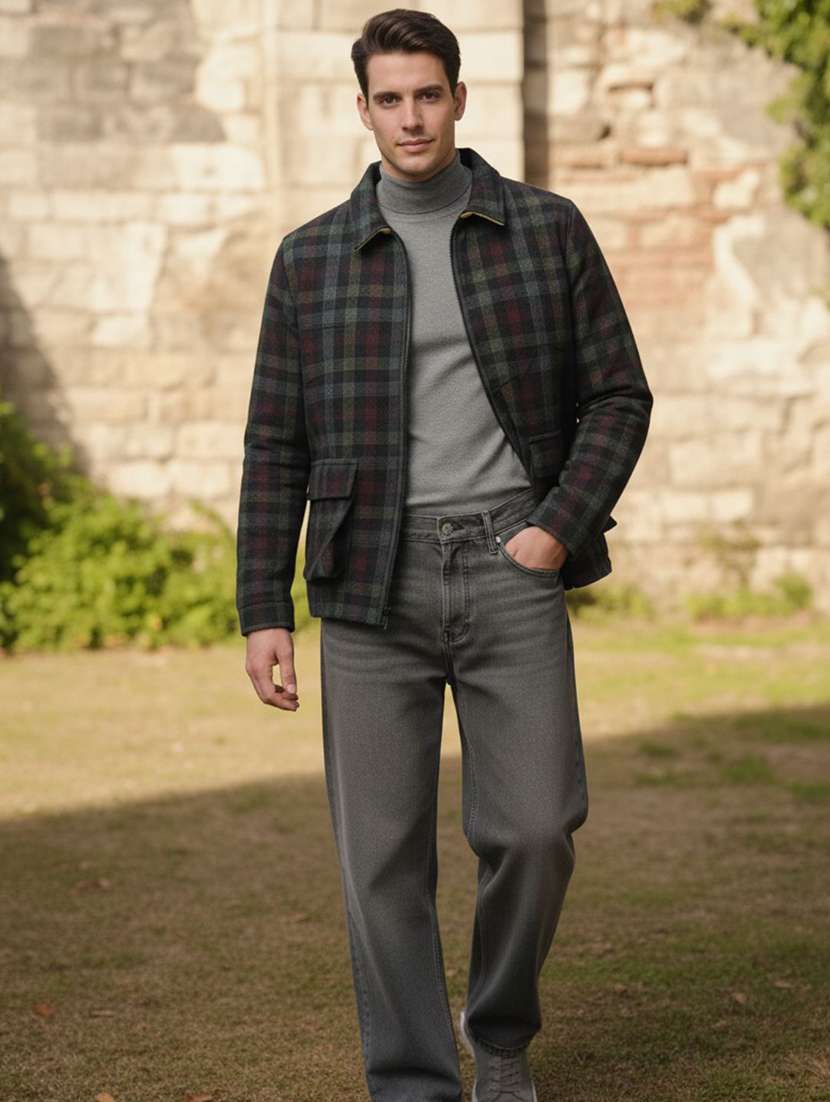 men checkered long sleeve regular fit shacket - 22300113 -  Standard Image - 2