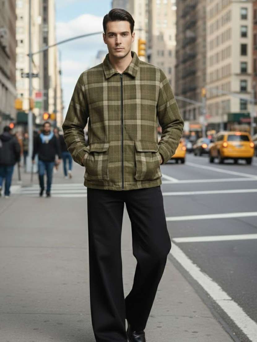 men checkered long sleeve regular fit shacket - 22300114 -  Standard Image - 2