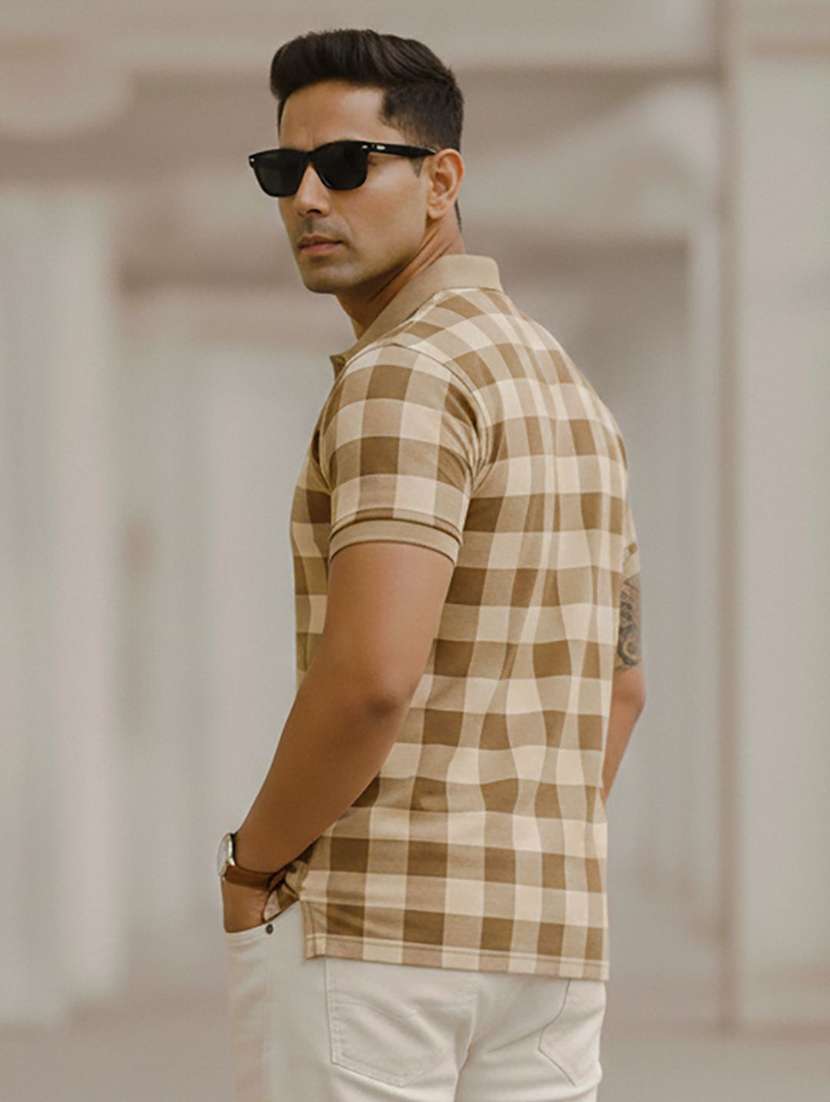 men checkered short sleeve polo t-shirt - 22300150 -  Standard Image - 2