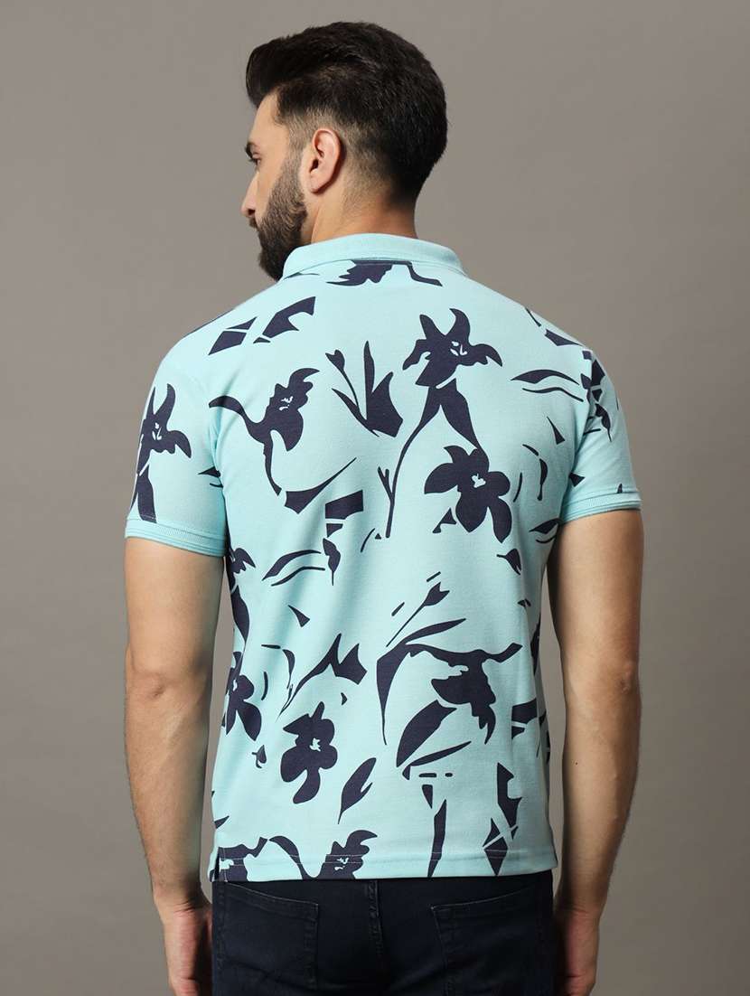 men floral printed short sleeve polo t-shirt - 22300165 -  Standard Image - 2