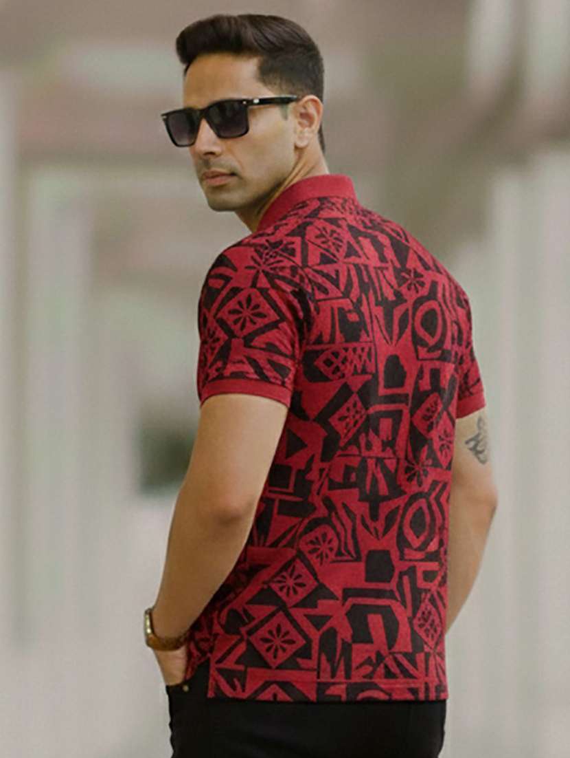 men printed short sleeve polo t-shirt - 22300197 -  Standard Image - 2