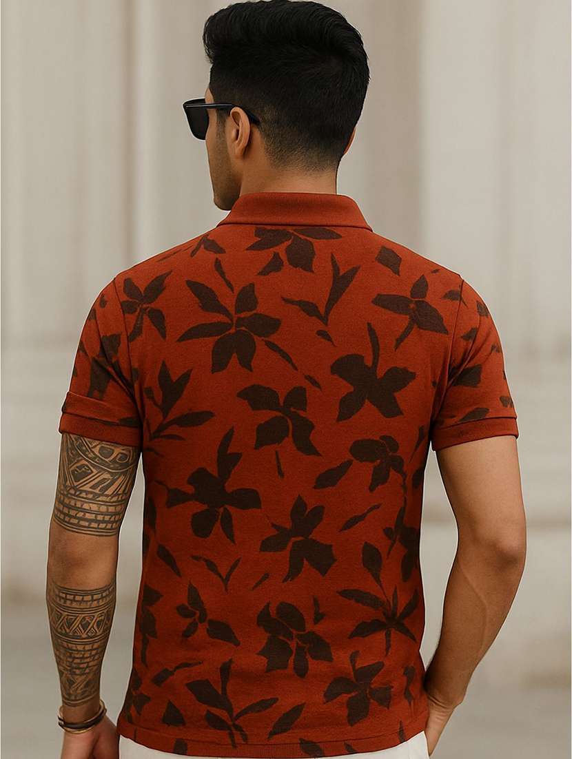 men floral printed short sleeve polo t-shirt - 22300249 -  Standard Image - 2