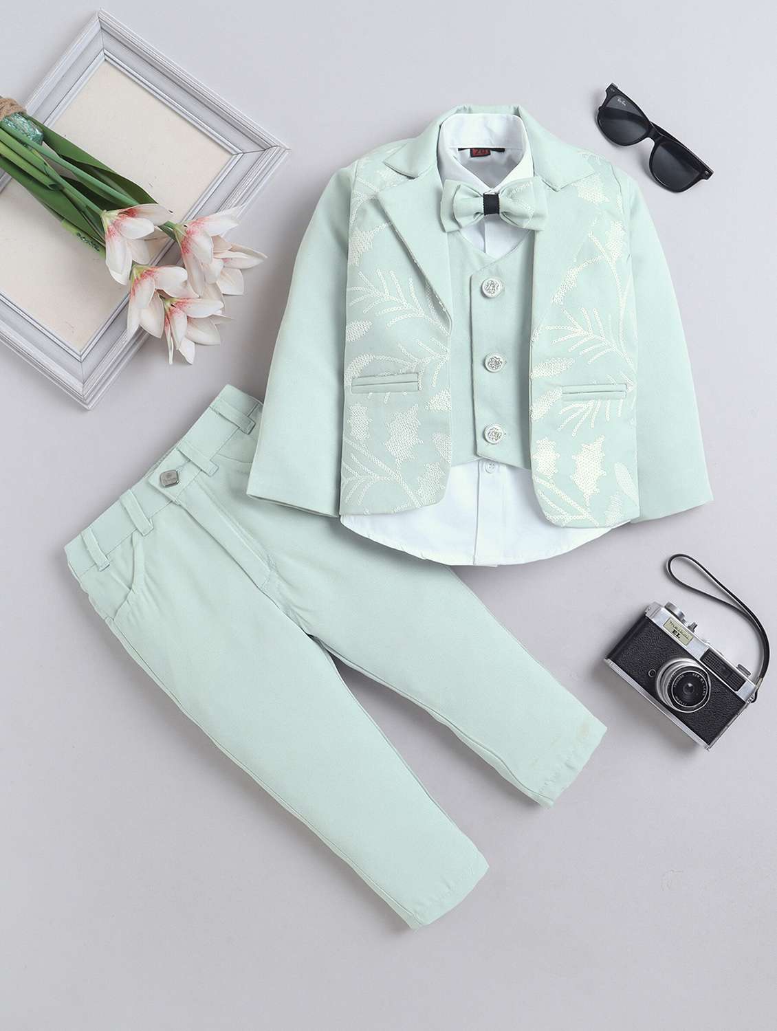 boys embellished blazer and trouser with shirt set