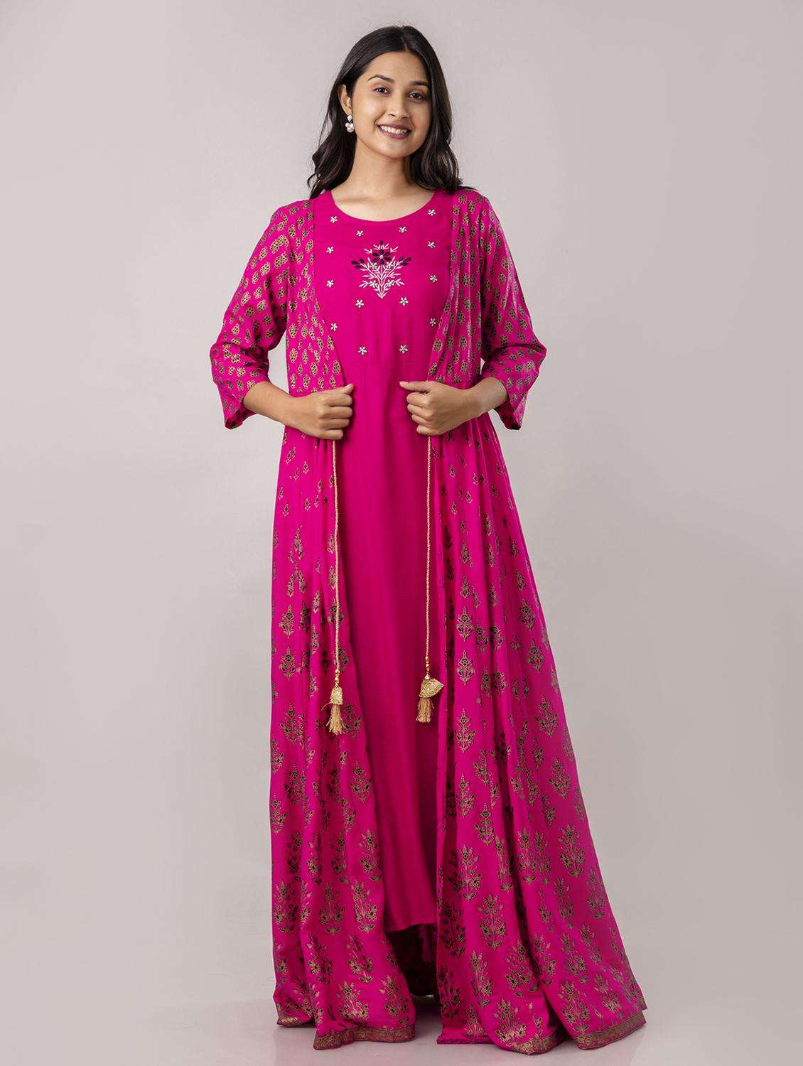 women printed three quarter sleeve ethnic dress - 22300341 -  Standard Image - 2