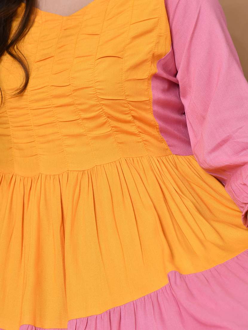 women color block three quarter sleeve tiered maxi dress - 22300344 -  Standard Image - 7