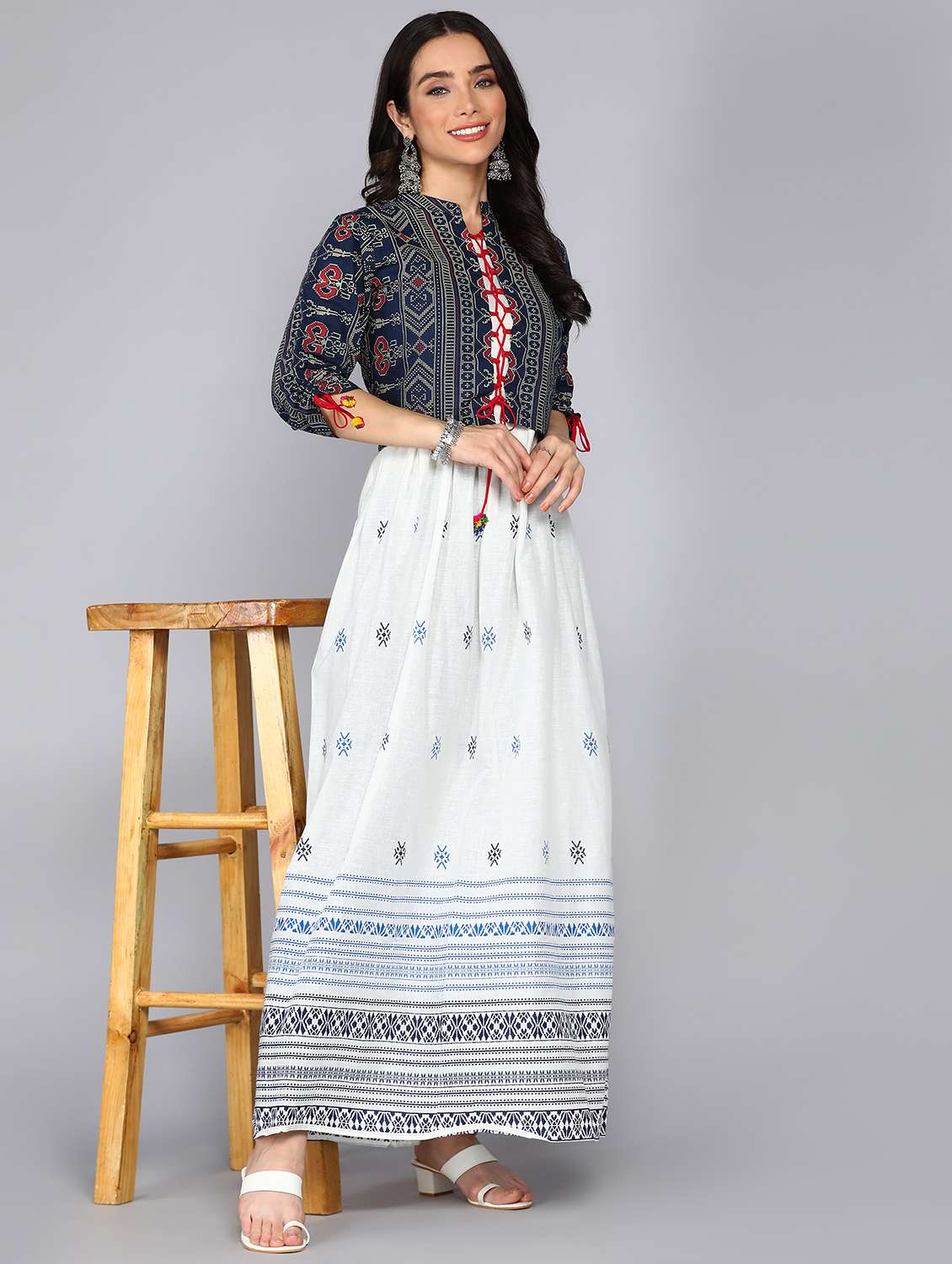 women printed three quarter sleeve ethnic dress