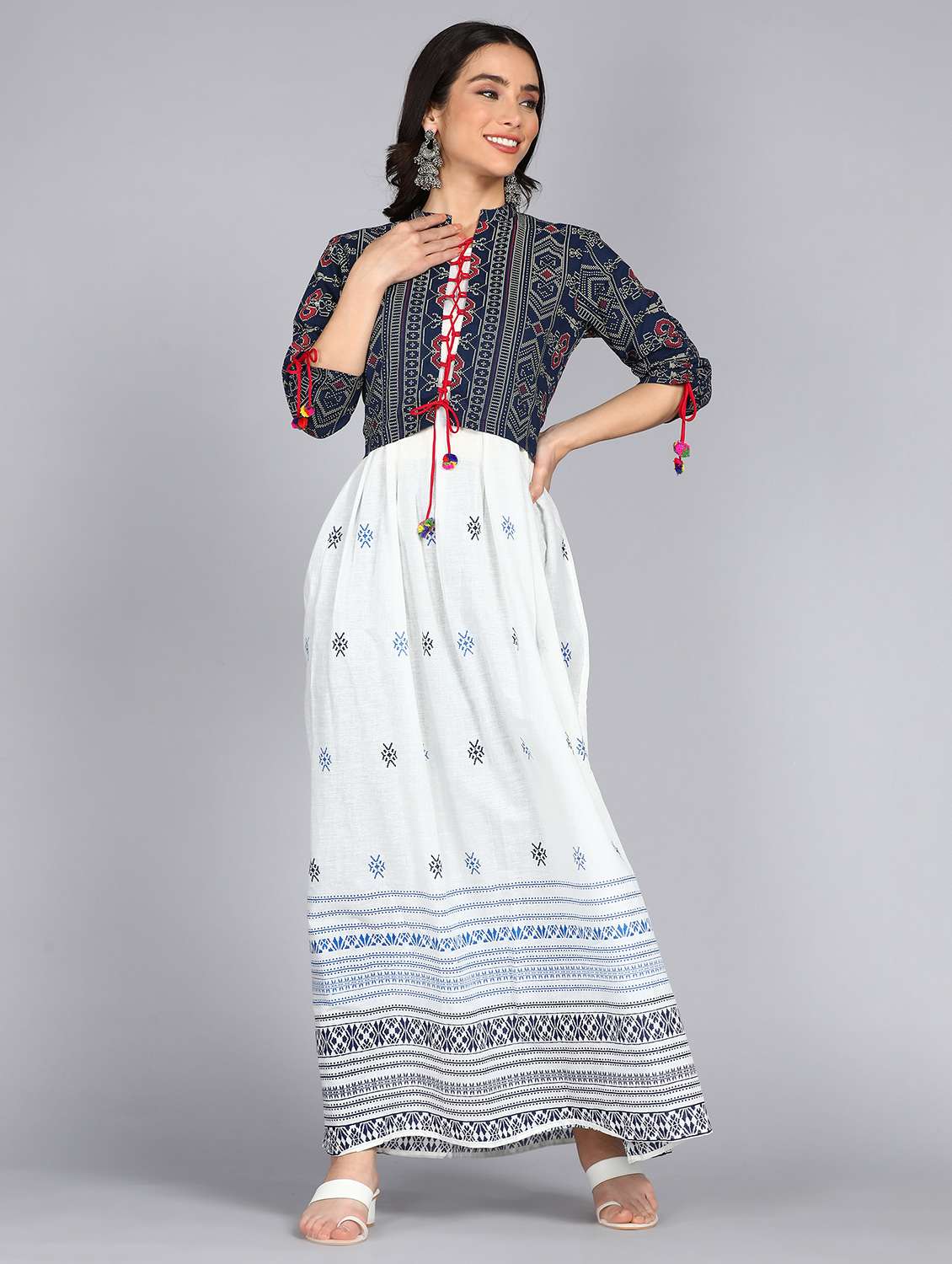 women printed three quarter sleeve ethnic dress - 22300347 -  Standard Image - 2