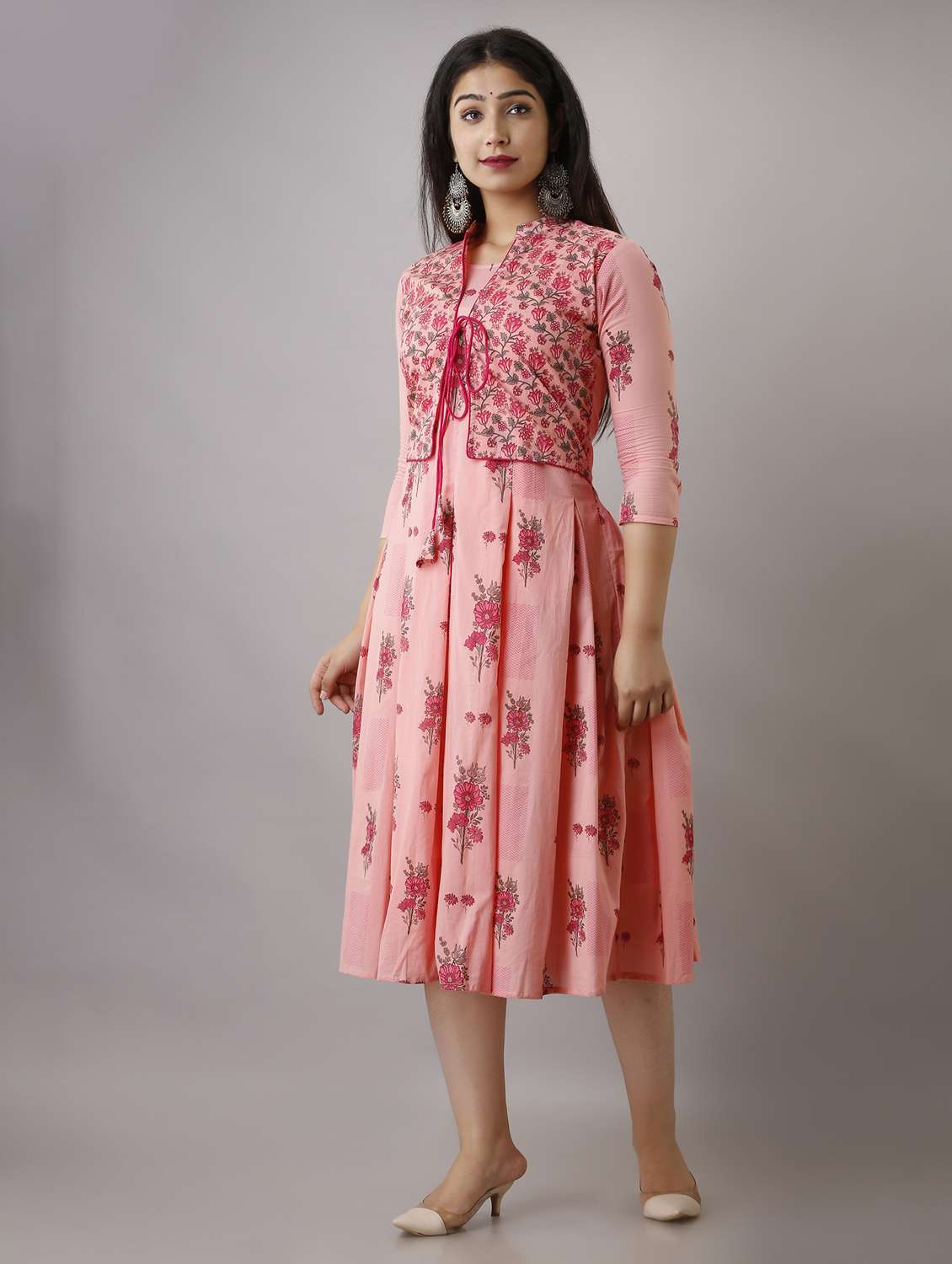 women floral printed three quarter sleeve ethnic dress - 22300349 -  Standard Image - 2