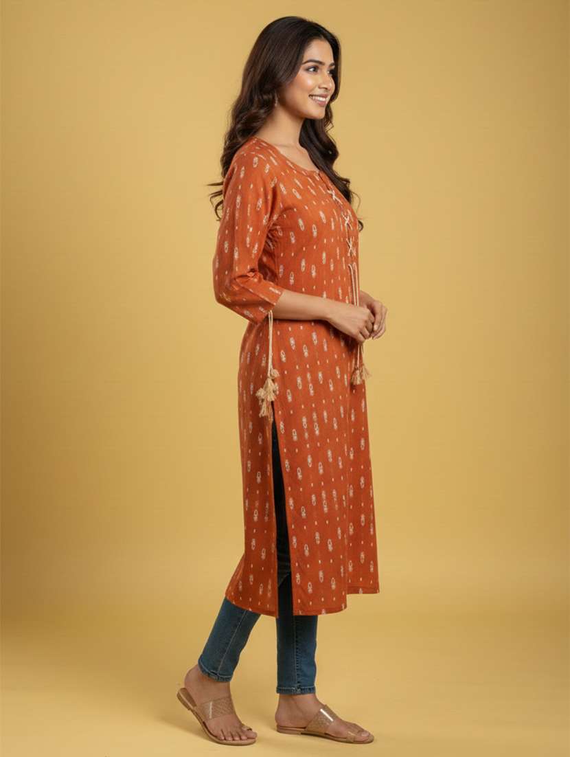 women printed three quarter sleeve straight kurta - 22300351 -  Standard Image - 2