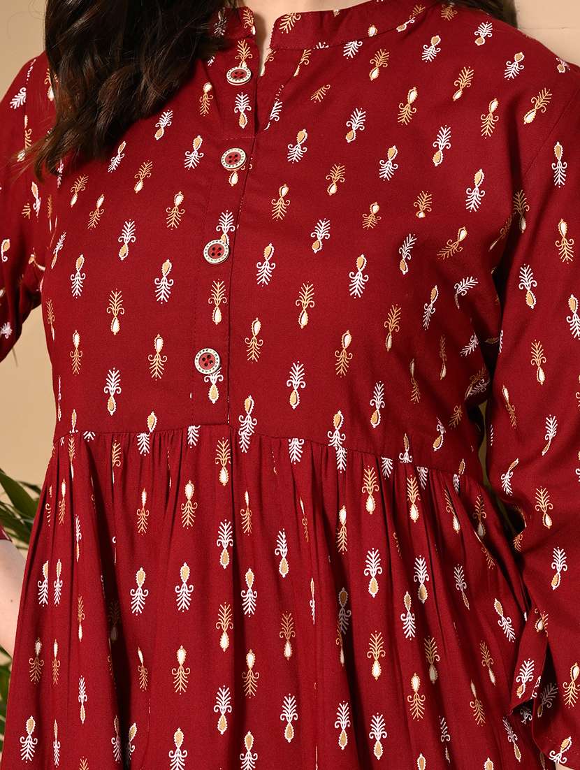 women printed three quarter sleeve a-line kurti - 22300352 -  Standard Image - 7