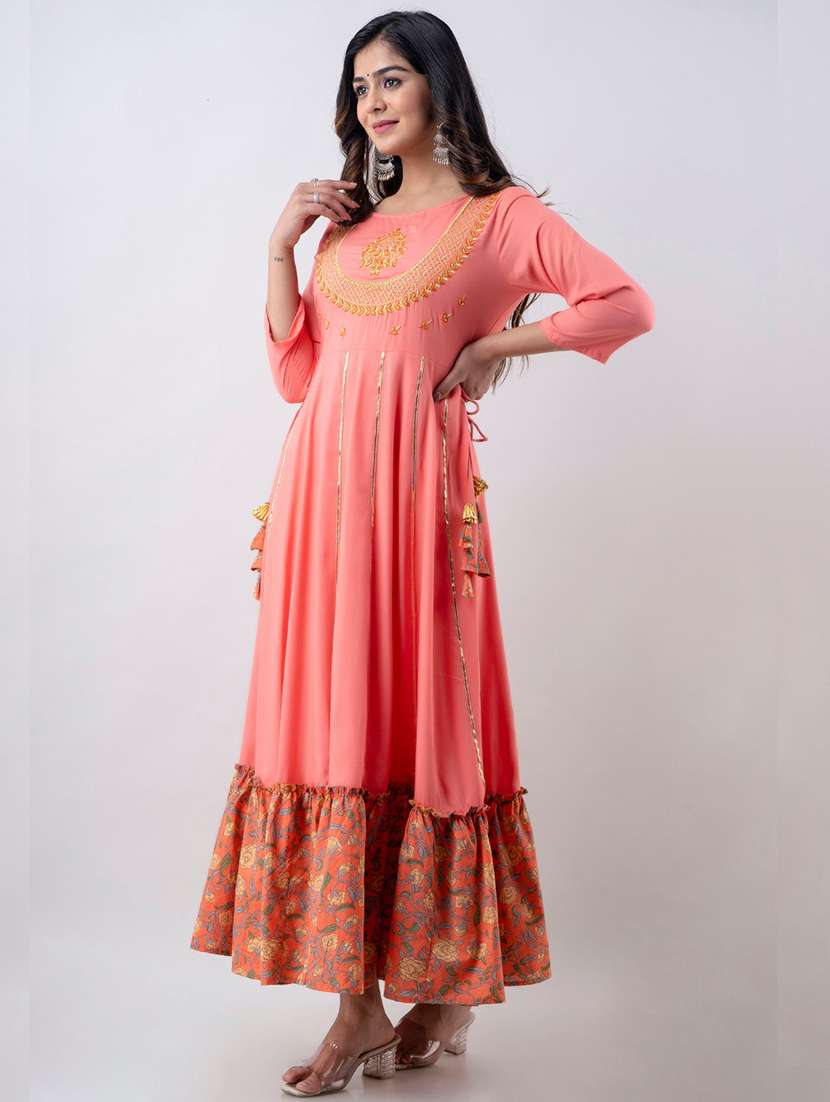 women printed three quarter sleeve ethnic dress - 22300359 -  Standard Image - 2