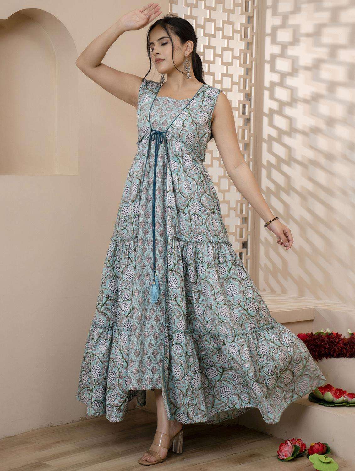 women floral sleeveless ethnic dress - 22300362 -  Standard Image - 2