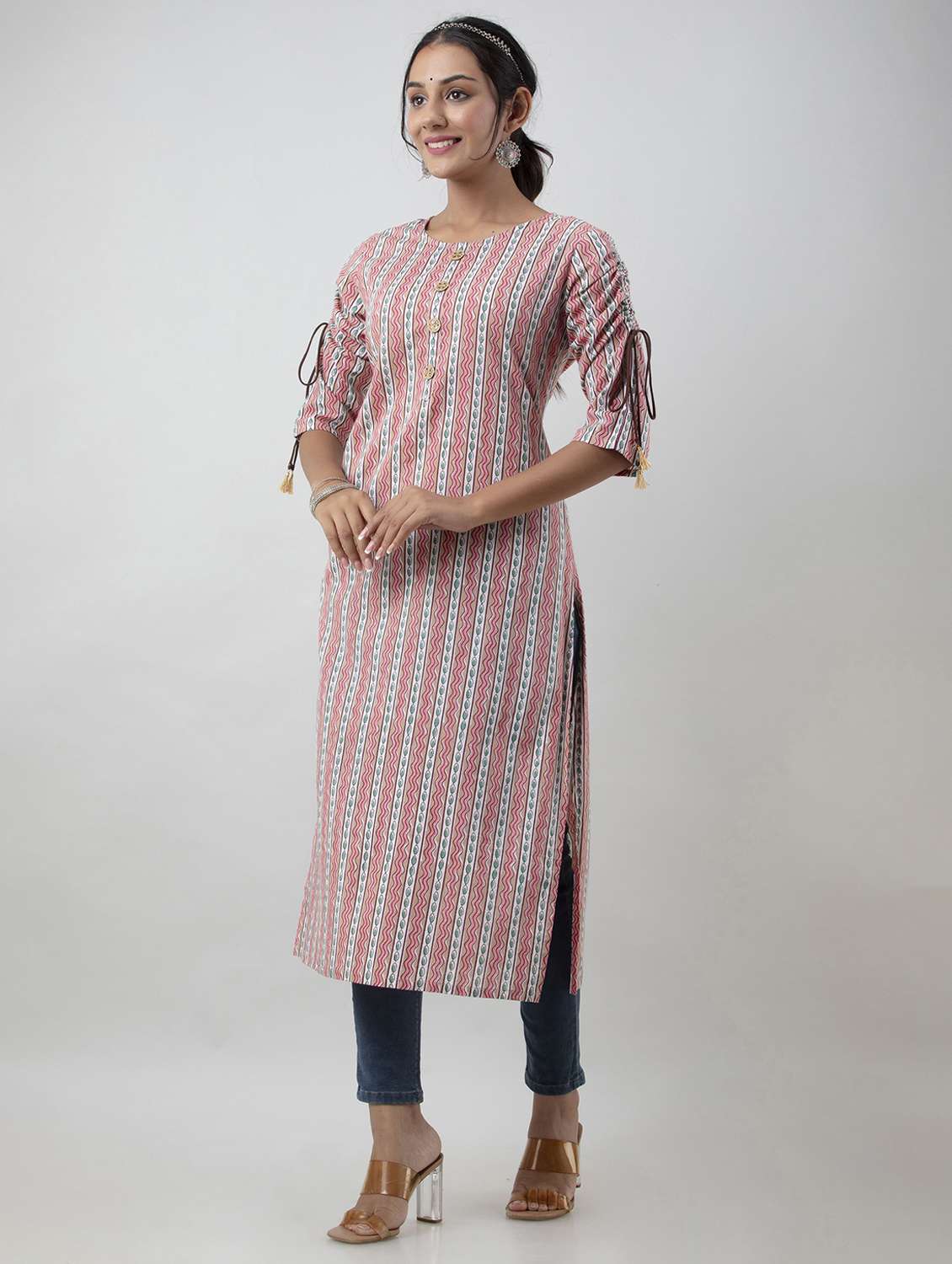 women printed elbow sleeve straight kurta - 22300364 -  Standard Image - 2