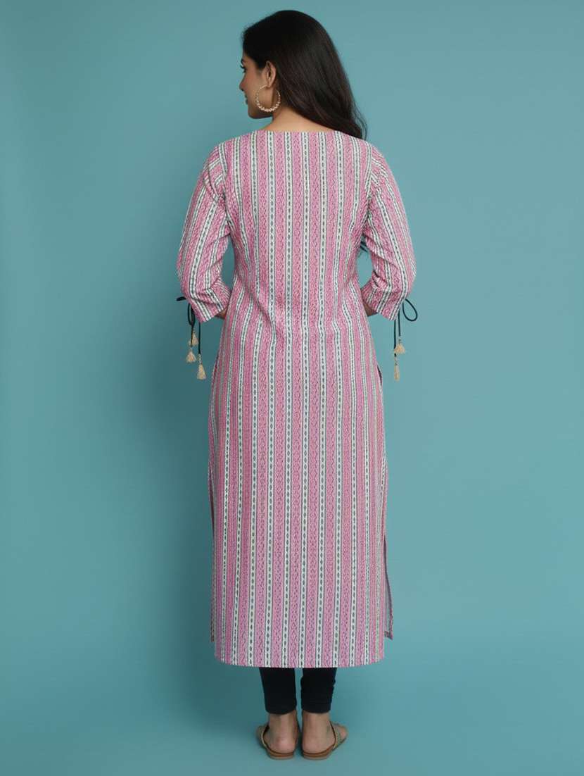 women printed three quarter sleeve straight kurta - 22300365 -  Standard Image - 2