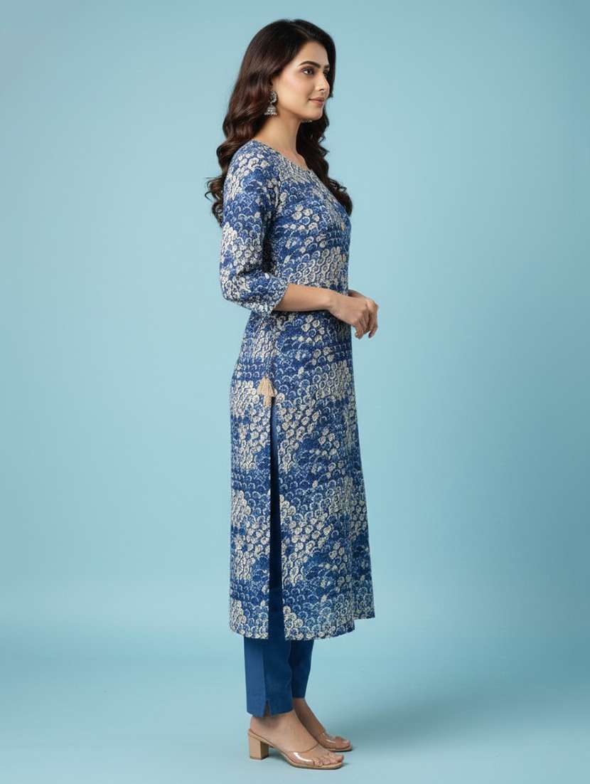 women printed three quarter sleeve straight kurta - 22300367 -  Standard Image - 2