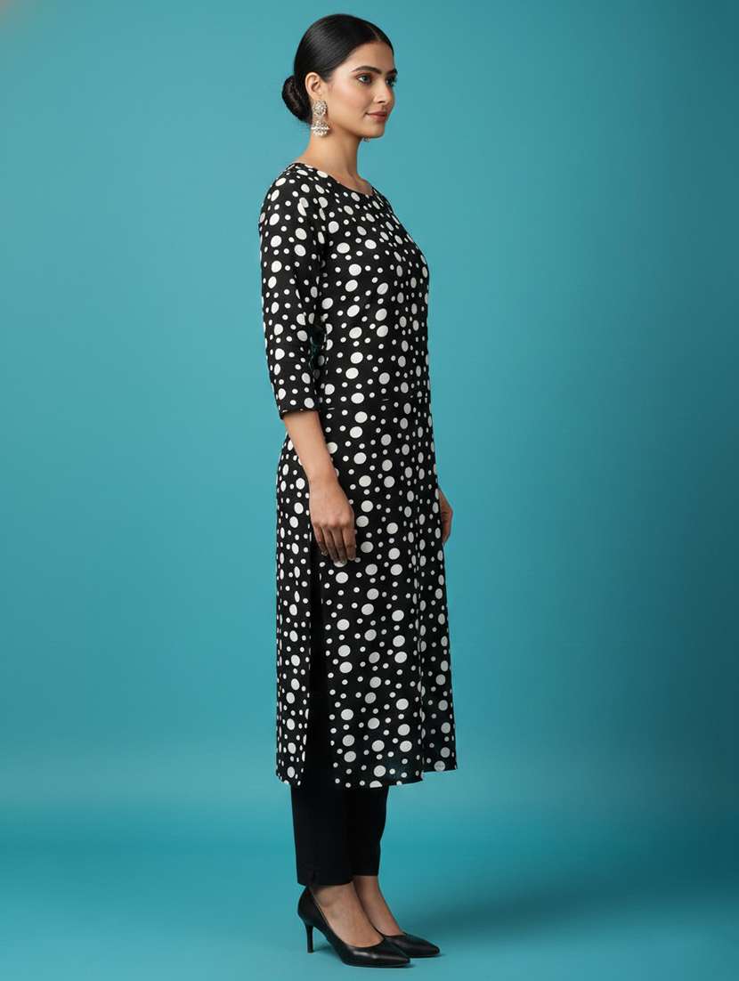 women polka dot three quarter sleeve straight kurta - 22300370 -  Standard Image - 2