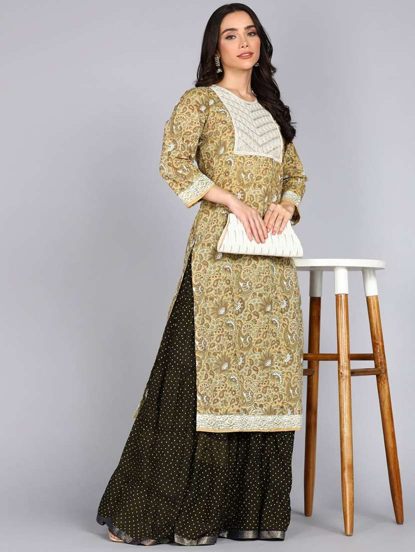 women paisley three quarter sleeve straight kurta