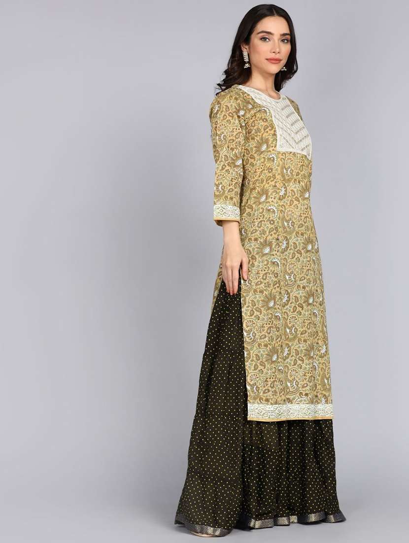 women paisley three quarter sleeve straight kurta - 22300371 -  Standard Image - 2