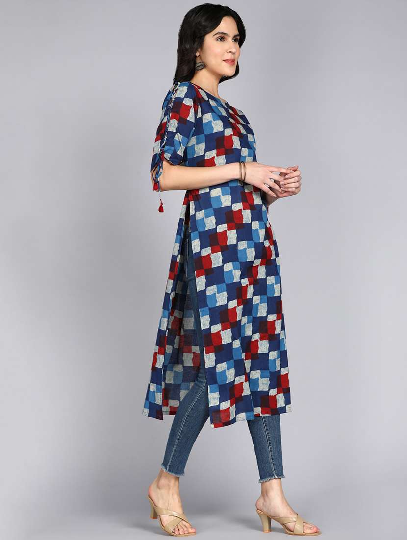 women printed short sleeve straight kurta - 22300373 -  Standard Image - 2