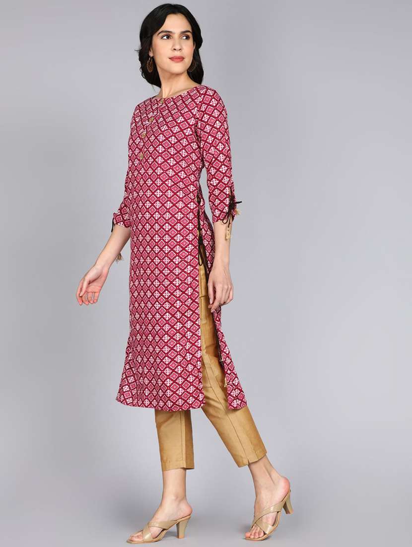 women printed three quarter sleeve straight kurta - 22300374 -  Standard Image - 2