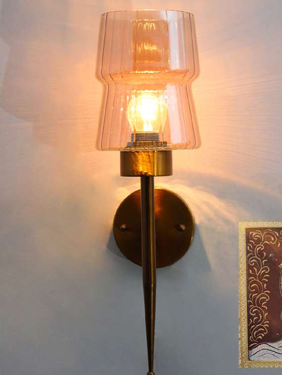 modern brass wall sconce with amber glass shade - 22300393 -  Standard Image - 2
