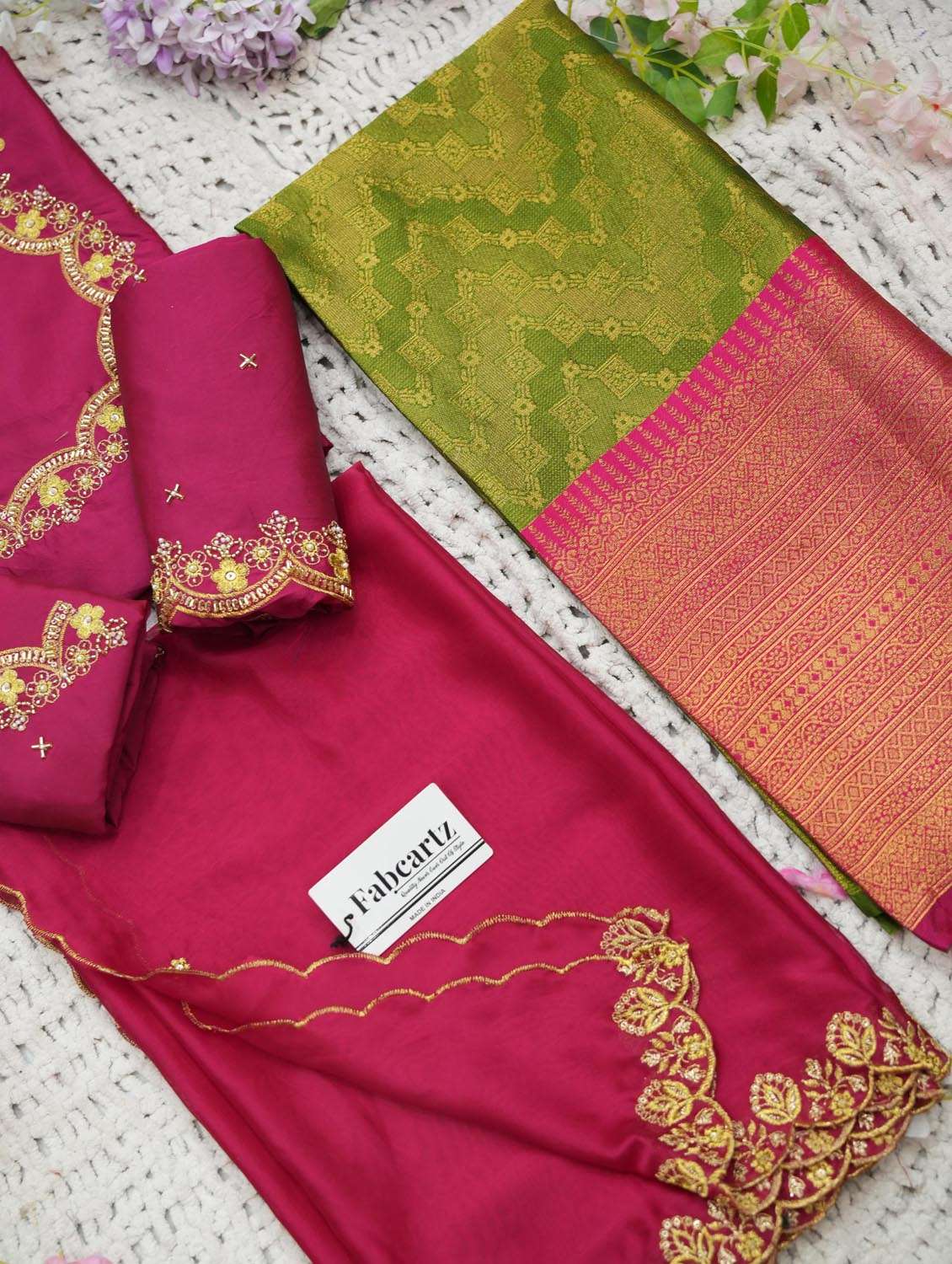 green silk flared lehenga - 22300513 -  Standard Image - 2