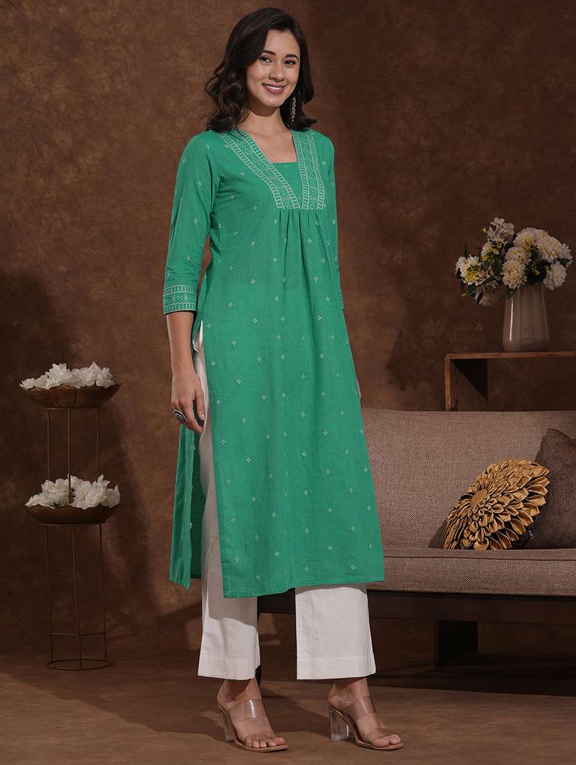 women self design three quarter sleeve a-line kurta - 22300522 -  Standard Image - 2