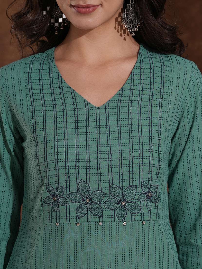 women self design three quarter sleeve straight kurta - 22300557 -  Standard Image - 7