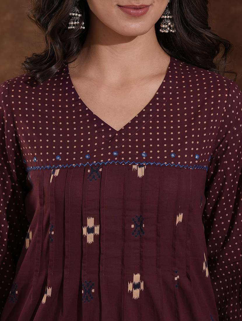 women printed three quarter sleeve a-line kurta - 22300559 -  Standard Image - 7