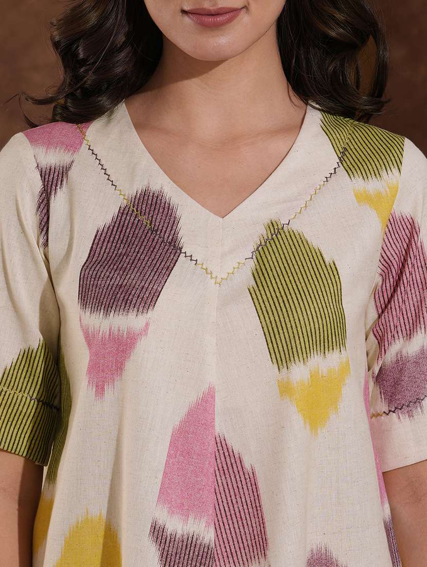 women printed elbow sleeve a-line dress - 22300569 -  Standard Image - 7