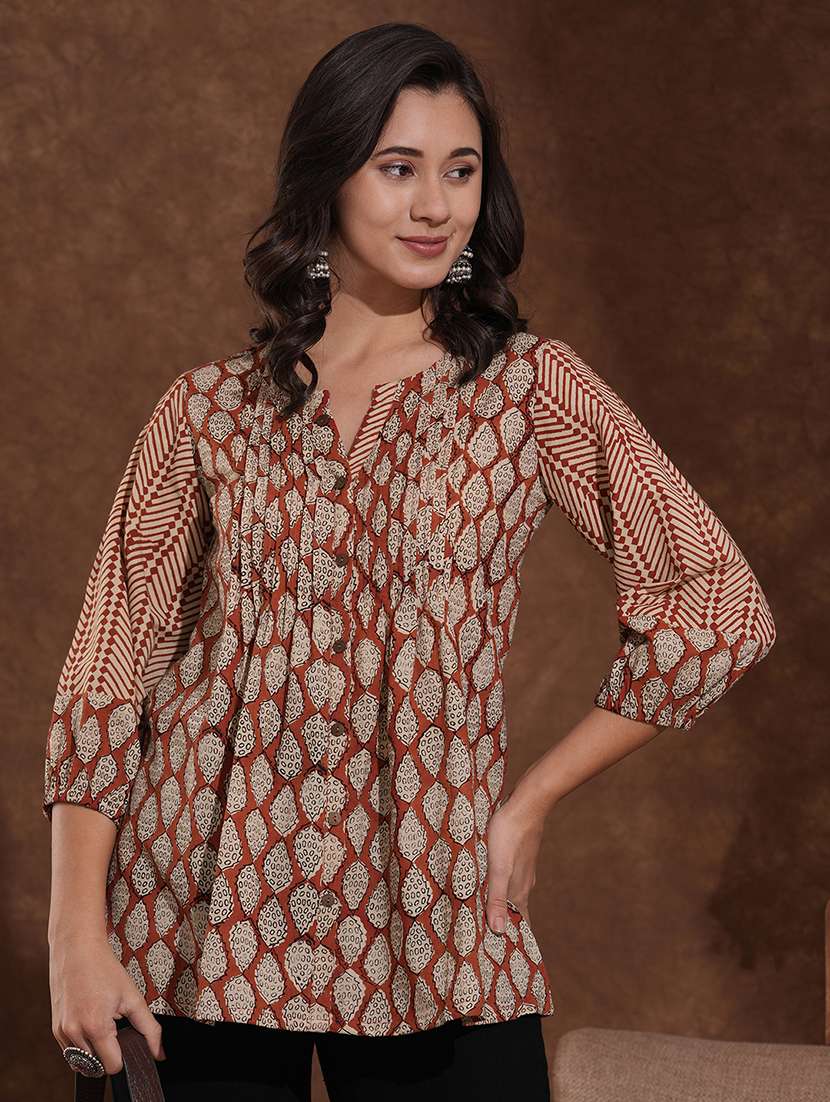 women printed puff sleeve a-line top
