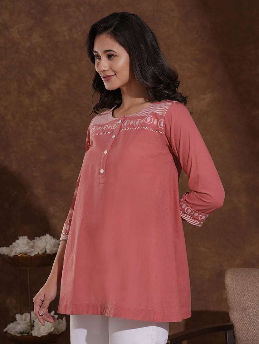 women self designed three quarter sleeve a-line kurti - 22300574 -  Standard Image - 2