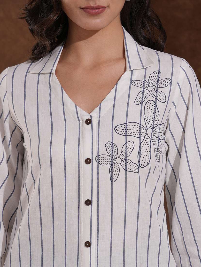 women striped three quarter sleeve regular top - 22300575 -  Standard Image - 7