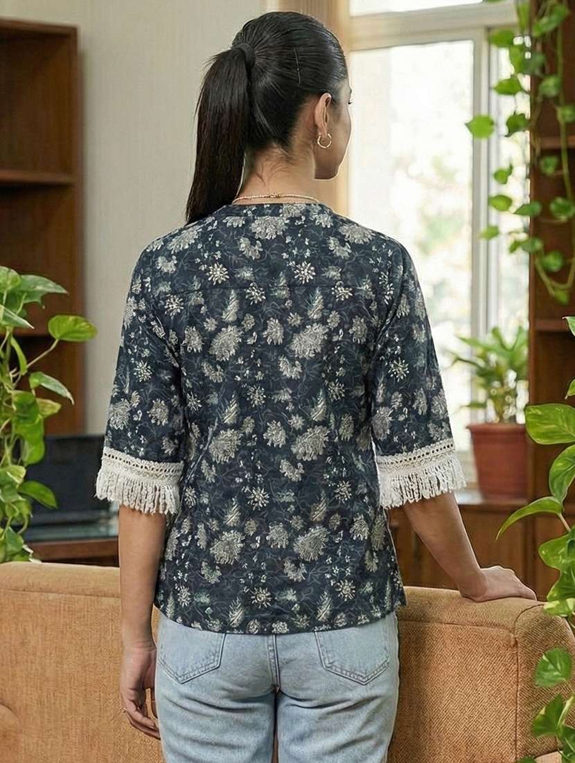 women floral three quarter sleeve ethnic top - 22300886 -  Standard Image - 2