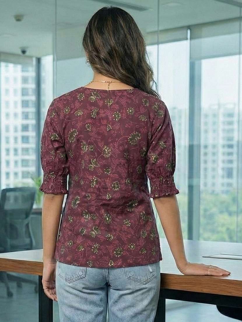 women floral puff sleeve ethnic top - 22300890 -  Standard Image - 2