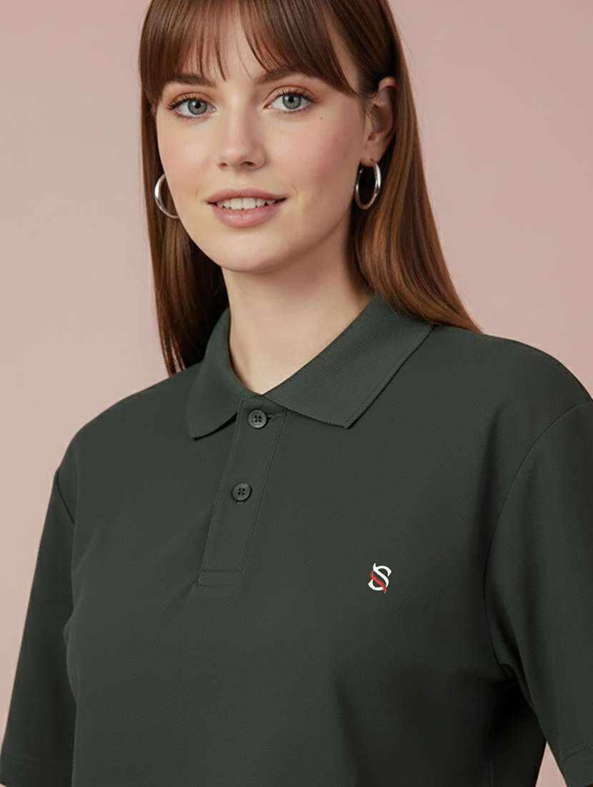women solid short sleeve polo t-shirt - 22300899 -  Standard Image - 2