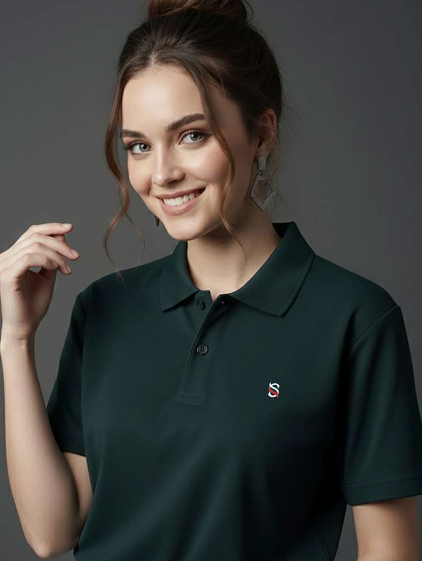 women solid short sleeve polo t-shirt - 22300918 -  Standard Image - 2