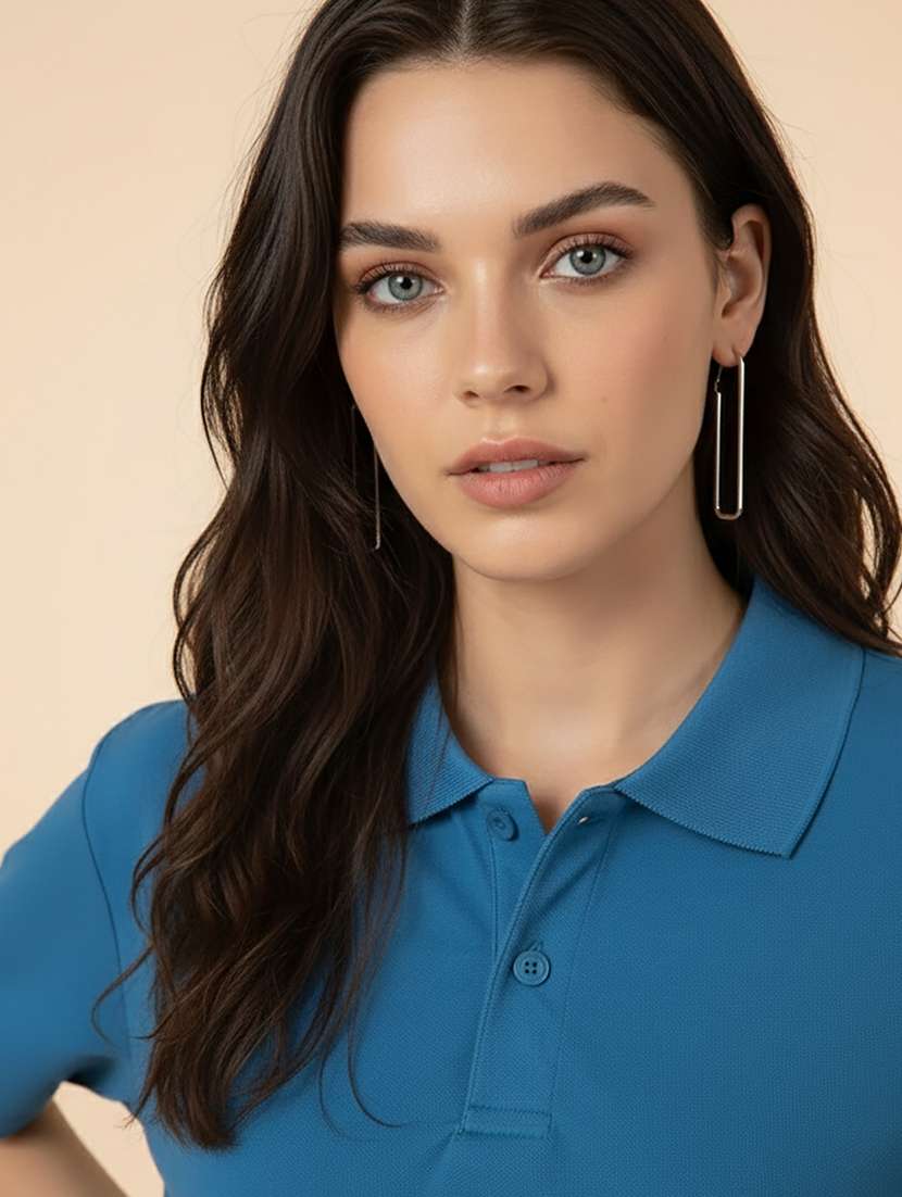 women solid short sleeve polo t-shirt - 22300938 -  Standard Image - 2