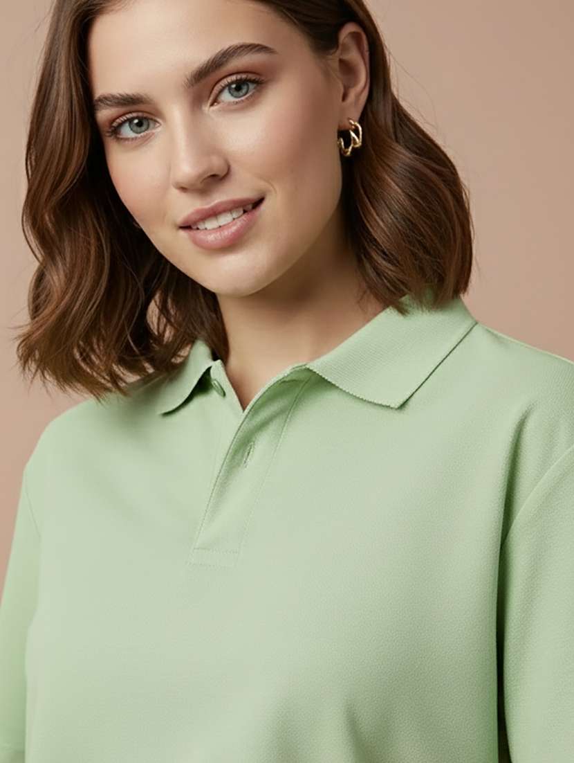 women solid short sleeve polo t-shirt - 22300961 -  Standard Image - 2