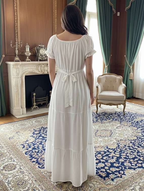 women solid puff sleeve laced tiered dress - 22301568 -  Standard Image - 2