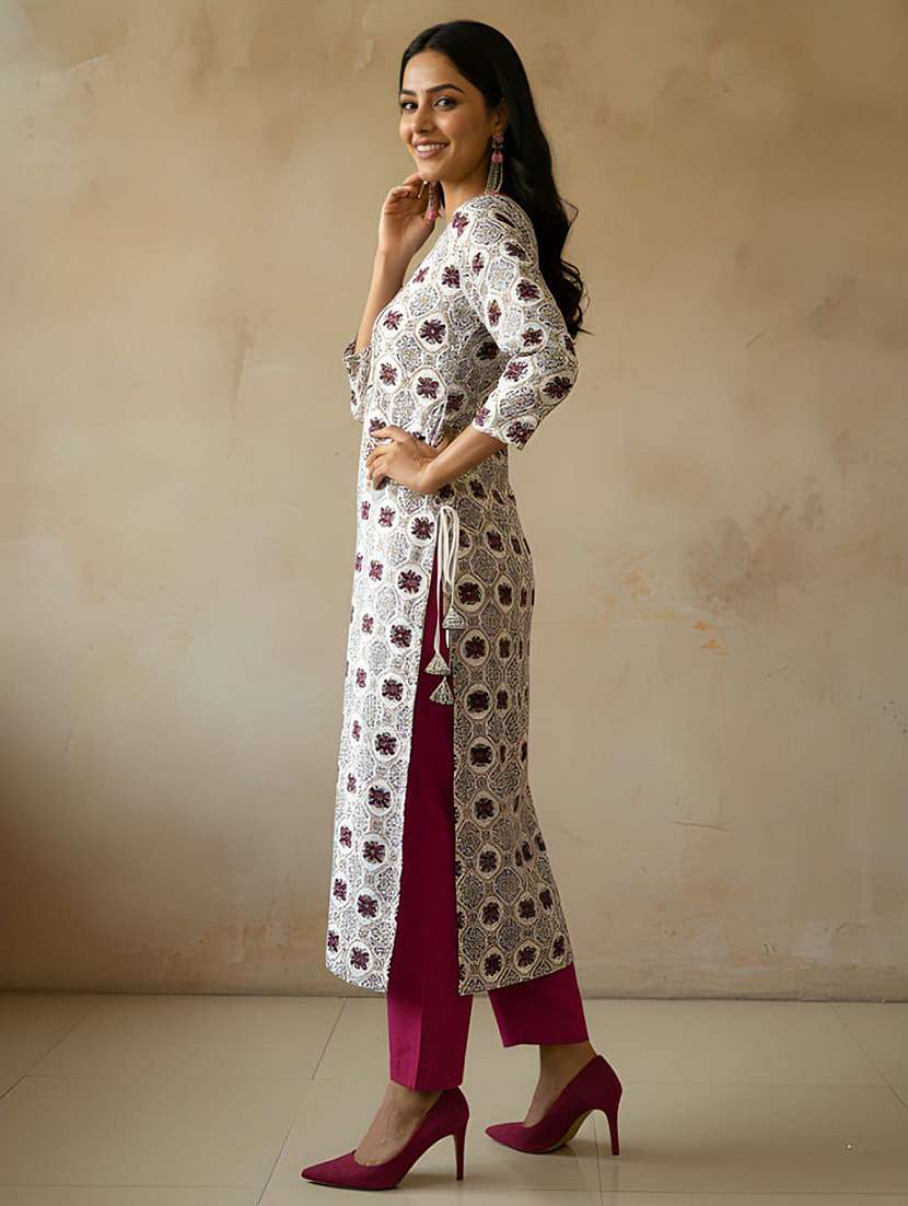 women printed three quarter sleeve straight kurta - 22301577 -  Standard Image - 2