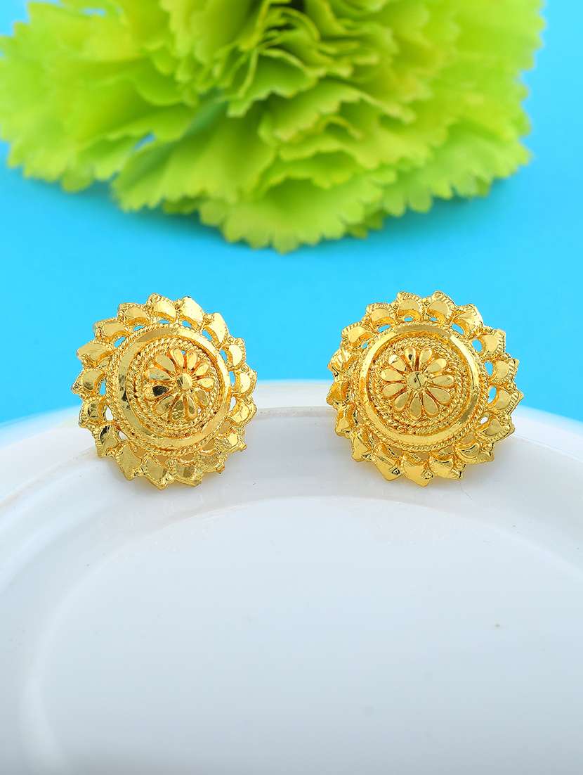 women gold brass stud earring