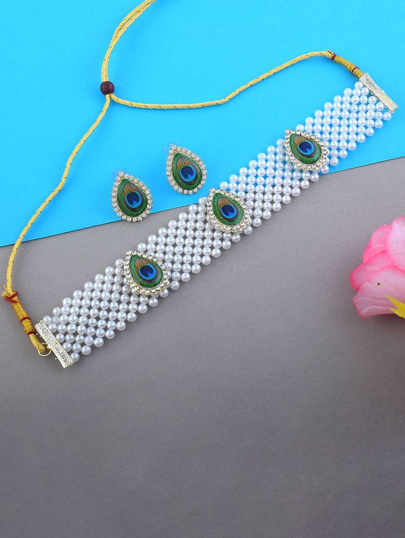 women pearl choker necklace and earring set