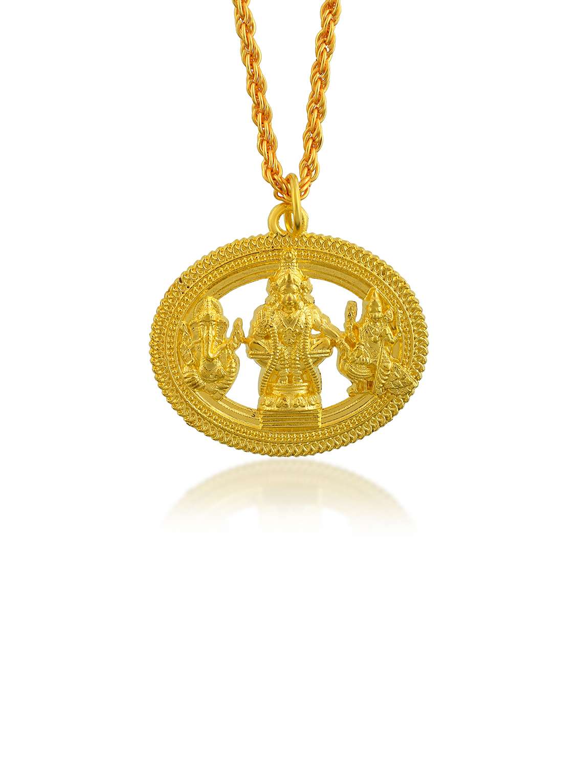 brass gold plated ayappa murugan ganesh lakshmi trinity pendant - 22301641 -  Standard Image - 2