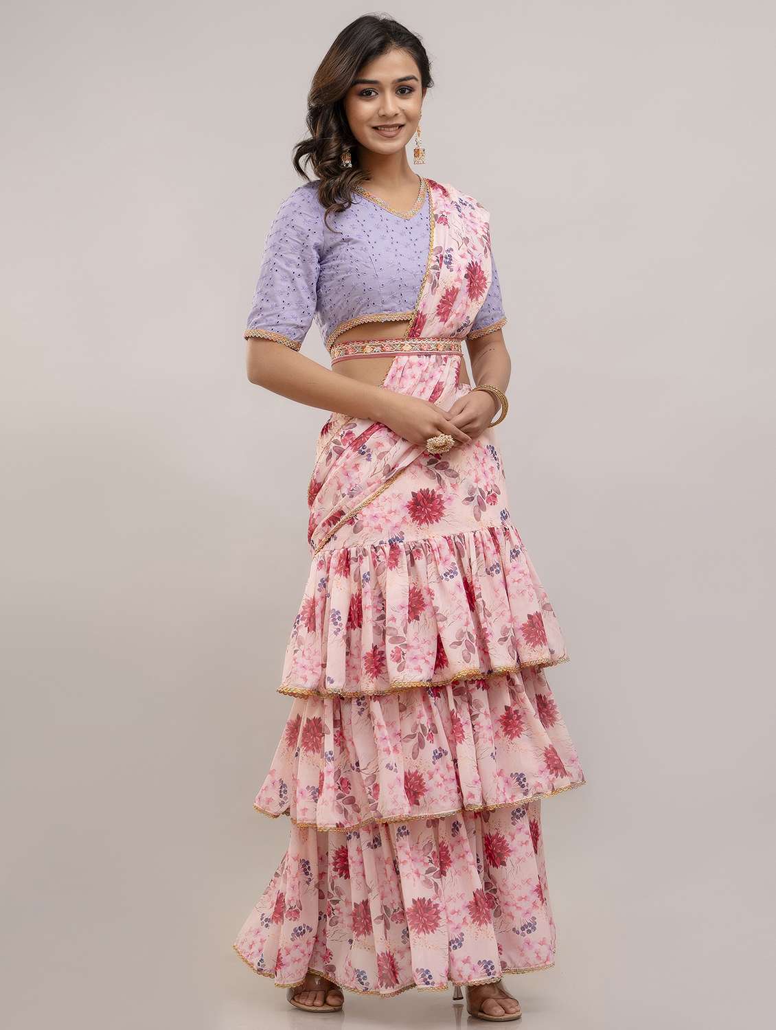 women floral printed pre-drape lehenga - 22301661 -  Standard Image - 2